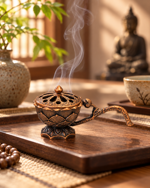 Brûle-encens à manche lotus cuivré 6,1 cm chez Arabesk|fr