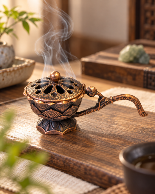 Brûle-encens à manche lotus cuivré 4,7 cm – Lot de 3 chez Arabesk|fr