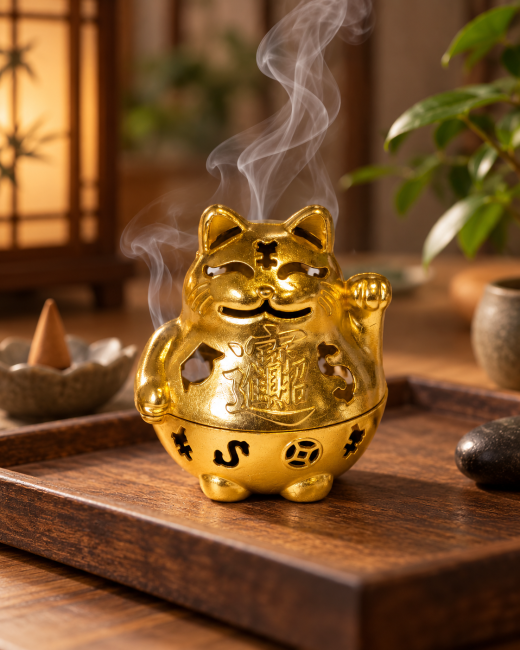 Brûle-encens Maneki-neko doré 4,9 cm – Lot de 3 chez Arabesk|fr