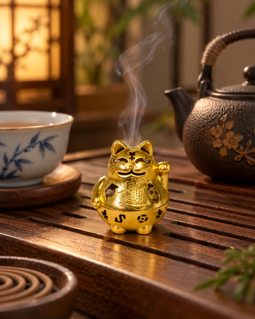 Brûle-encens Maneki-neko doré 4,9 cm – Lot de 3 chez Arabesk|fr
