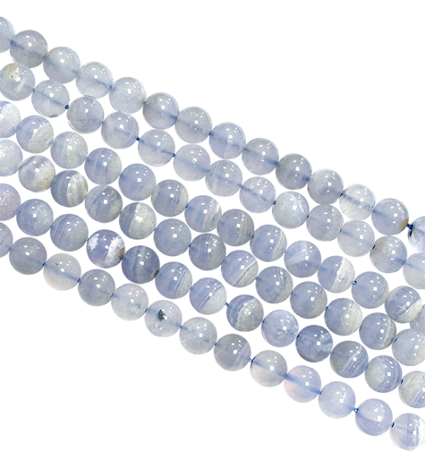 Calcédoine Bleue Rubanée A perles 8mm sur fil 40cm