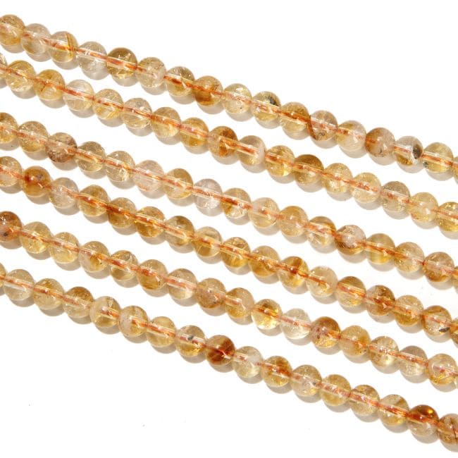 Citrine Chauffée AA perles 6mm sur fil 40cm