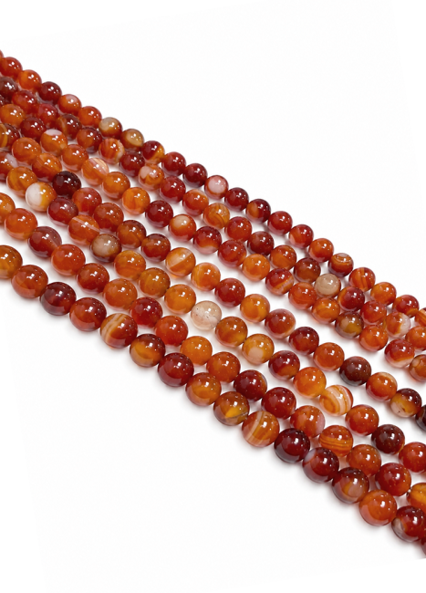 Perles Rondes sur Fil Cornaline Rubanée A 6mm