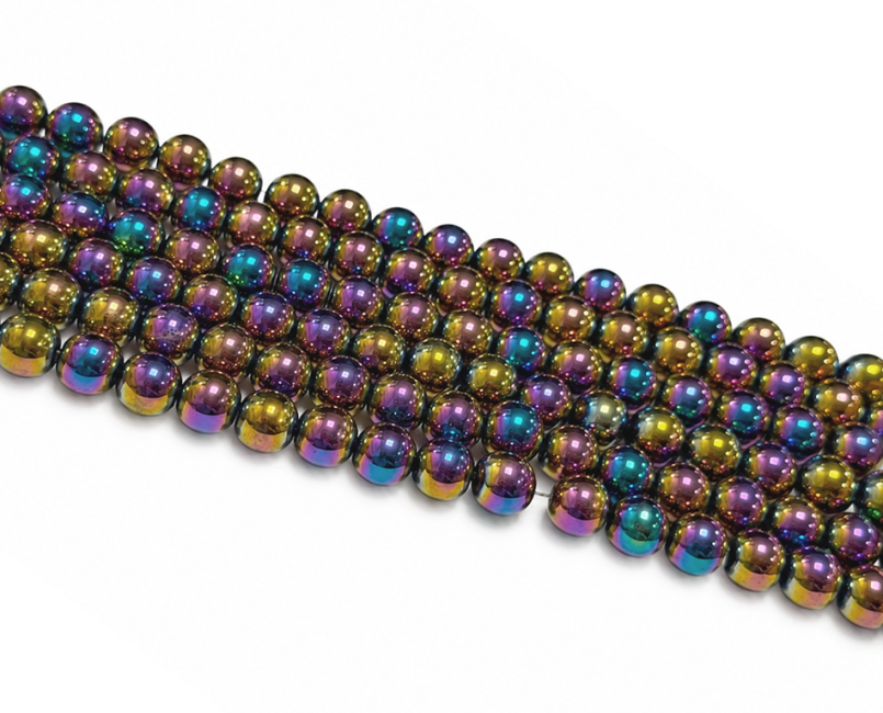 Perles Rondes sur Fil Hématite Rainbow A 8mm chez Arabesk