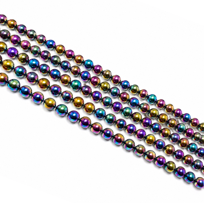Perles Rondes sur Fil Hématite Rainbow A 8mm