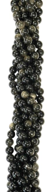 Obsidienne noire dorée A perles 8mm sur fil 40cm