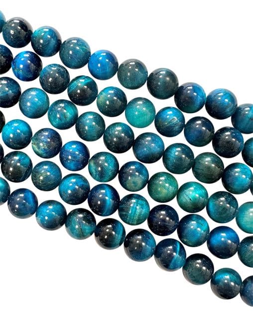 Oeil de tigre teinté Bleu A perles 8mm sur fil 40cm