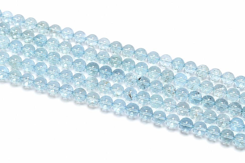 Perles Rondes sur Fil Topaze Bleue AAA 6,5 mm
