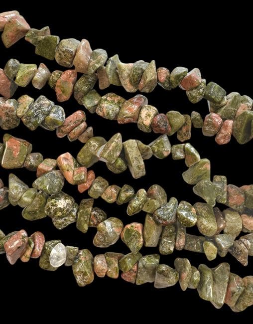 Unakite chips 3-8mm sur fil 80cm