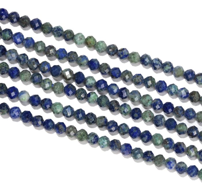Facettierter Azurit und Malachit A 3 mm Perlen auf 40 cm Draht