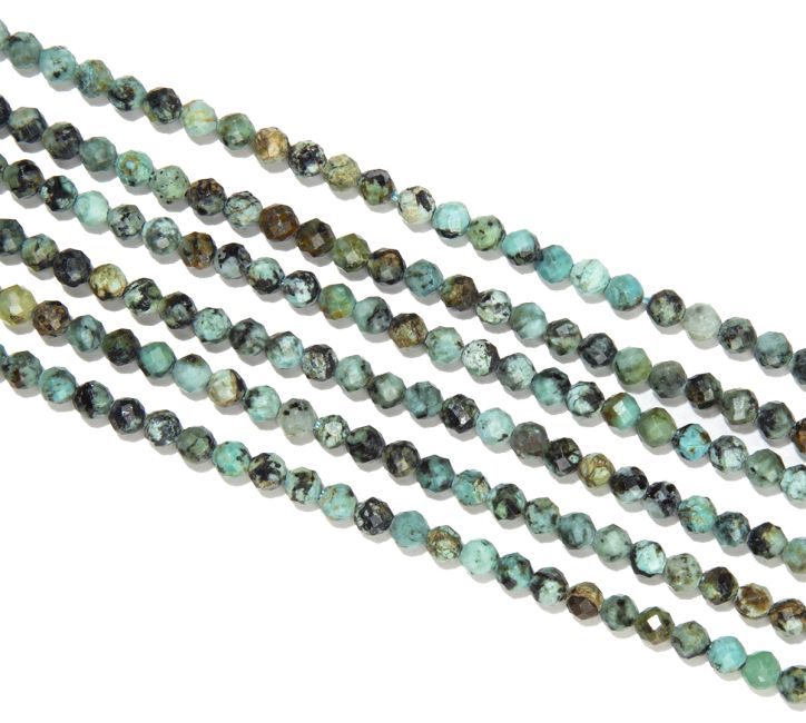 Facettierter natürlicher afrikanischer Türkis A 3 mm Perlen auf 40 cm Draht