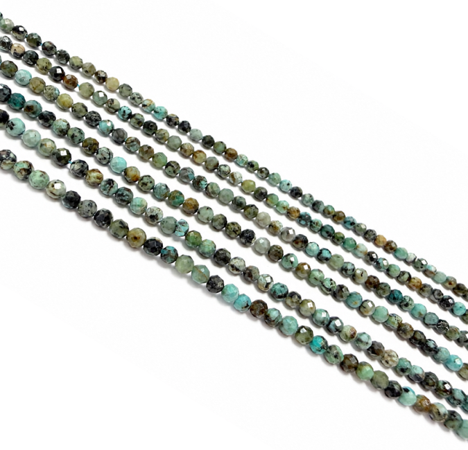Perles Facettées sur Fil Turquoise Naturelle d’Afrique A 3mm