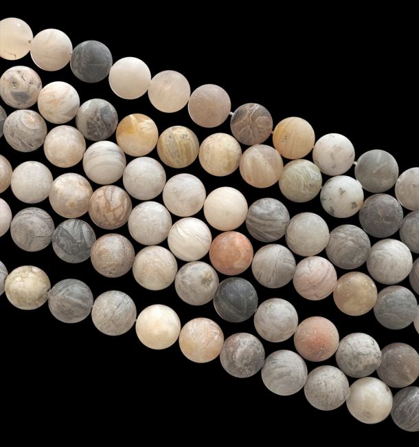 Agate Plume perles mates 6mm sur fil 40cm