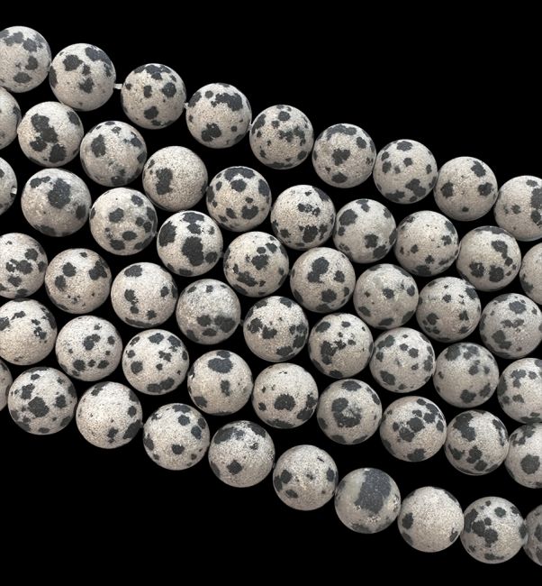 Jaspe Dalmatien perles mates 8mm sur fil 40cm