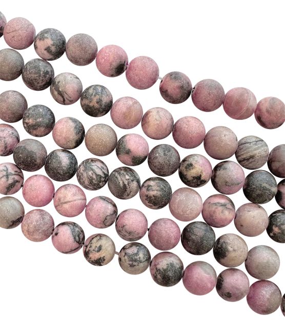 Rhodonite perles mates 8mm sur fil 40cm