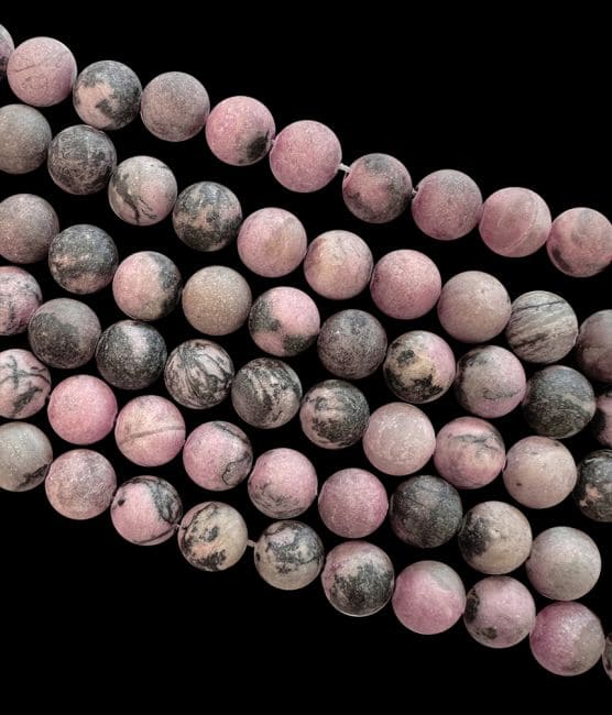 Rhodonite perles mates 8mm sur fil 40cm