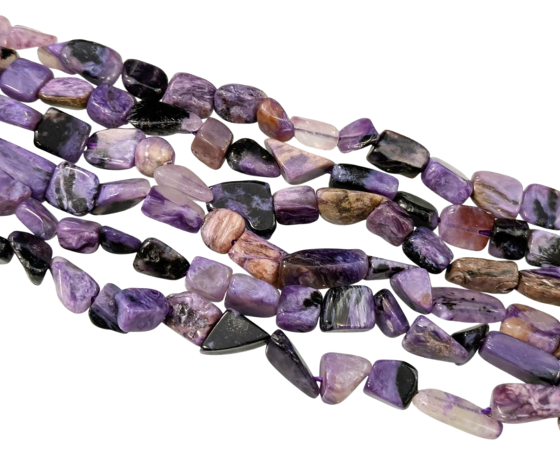 Charoïte AA Pierres roulées sur fil 6-15mm 40cm chez Arabesk