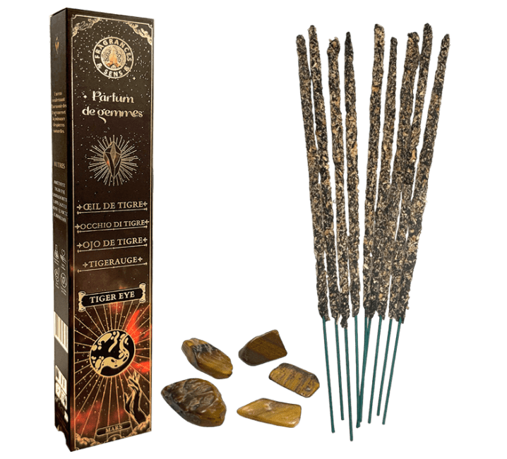 Encens Fragrances & Sens Parfum de Gemmes Œil de Tigre Smudge Stick 20g chez Arabesk