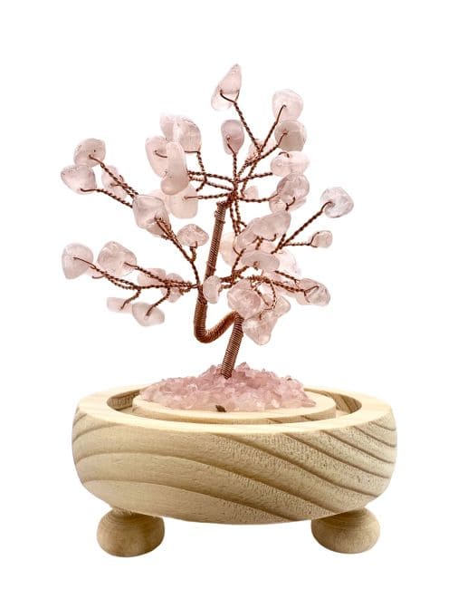 Arbre de Vie Quartz Rose sous dôme avec la boîte