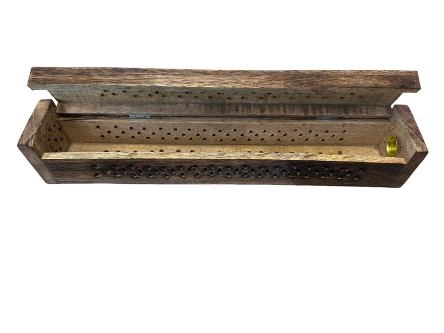 Porte encens hut en bois avec gravures 30cm