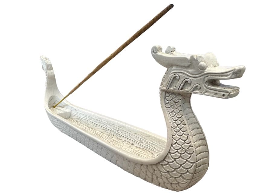 Porte encens bateau dragon blanc 22cm