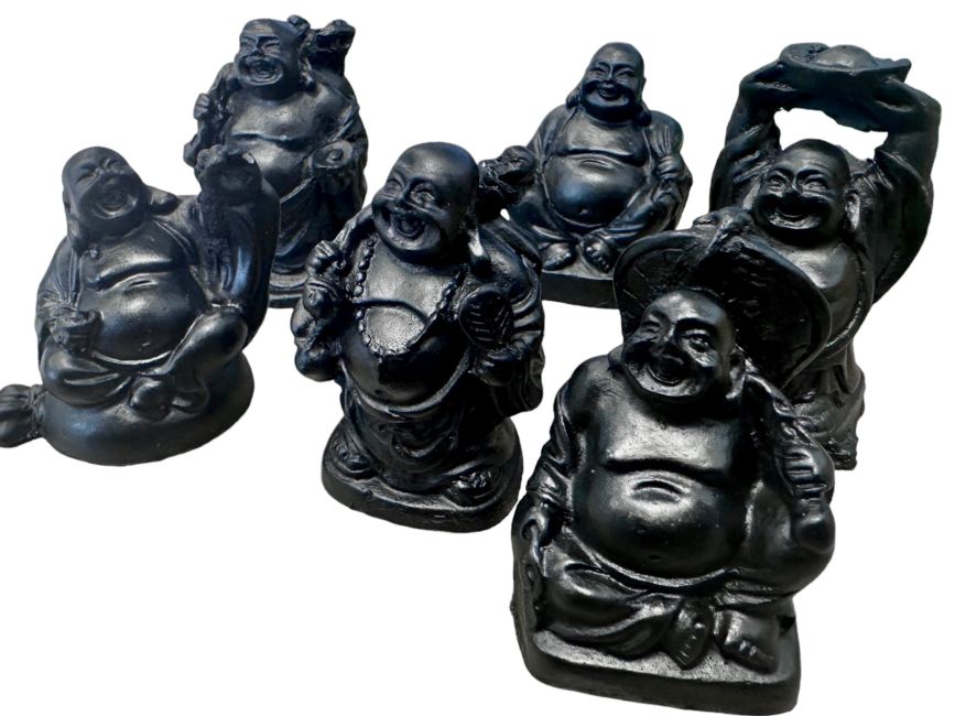 Set de 6 bouddhas noirs résine 5cm