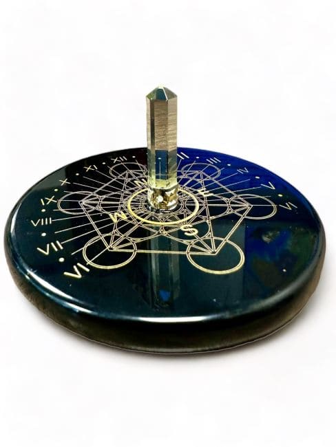 Plaque Onyx noir métatron avec cristal de roche 8cm chez Arabesk|fr
