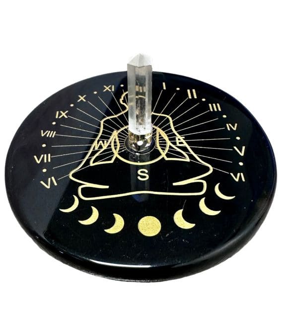 Plaque Onyx noir pentacle avec cristal de roche 8cm