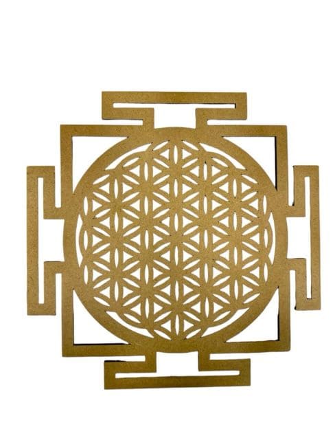 Plaque bois Fleur de vie Sri Yantra  15cm