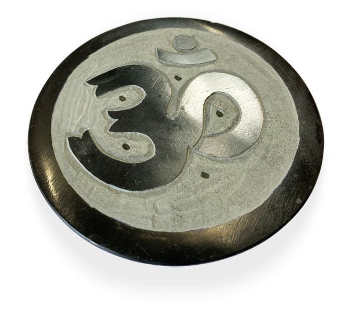 Porte encens pierre saponite rond noir & gris om 10cm