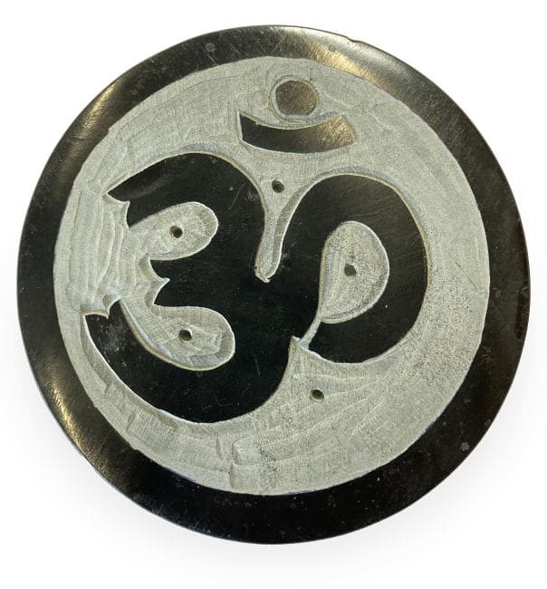Porte encens pierre saponite rond noir & gris om 10cm