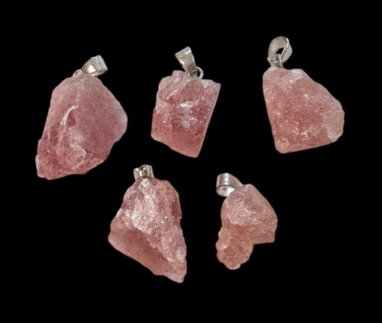 Pendentif Pierre Brute Quartz Fraise Hematoide  A x5