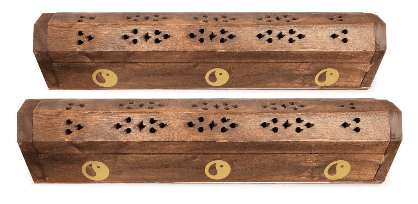 Porte encens en bois Tao / Yin Yang dorés 30cm - 2pcs