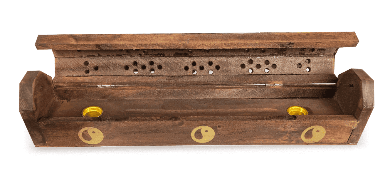 Porte encens en bois Tao / Yin Yang dorés 30cm - 2pcs