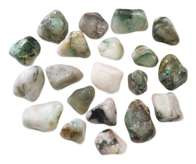 Dioptase sur Quartz AB pierres roulées 250g chez Arabesk