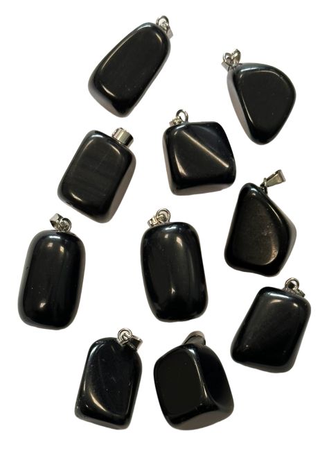 Pendentif pierre roulée Obsidienne noire A x 10