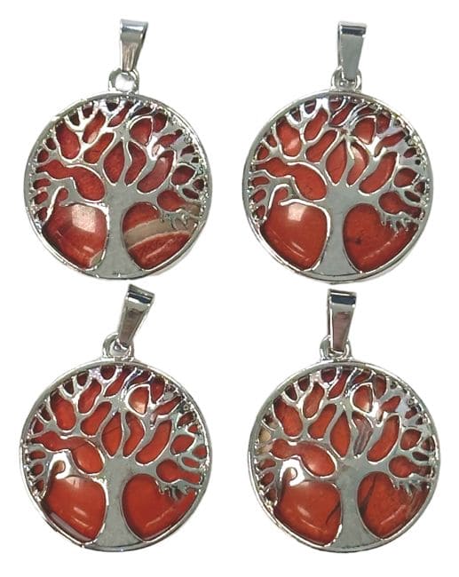 Pendentif Métal Arbre de Vie Jaspe Rouge 25mm x4