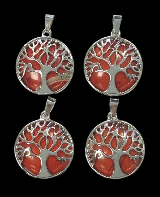 Pendentif Métal Arbre de Vie Jaspe Rouge 25mm x4