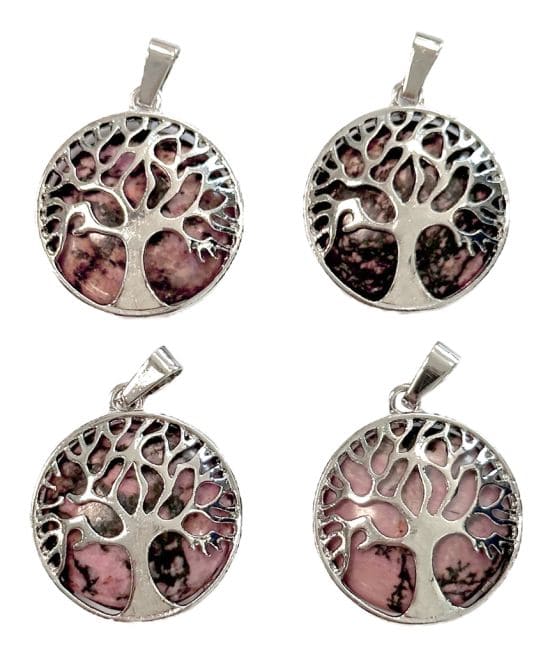 Pendentif Métal Arbre de Vie Rhodonite 25mm x4 chez Arabesk