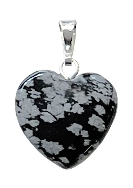 Pendentif Coeur Obsidienne Flocon de Neige 15mm x10