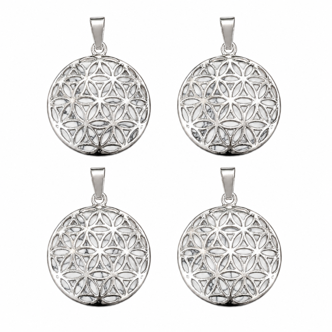 Pendentif Métal Fleur de Vie Effet Howlite 25mm x4 chez Arabesk