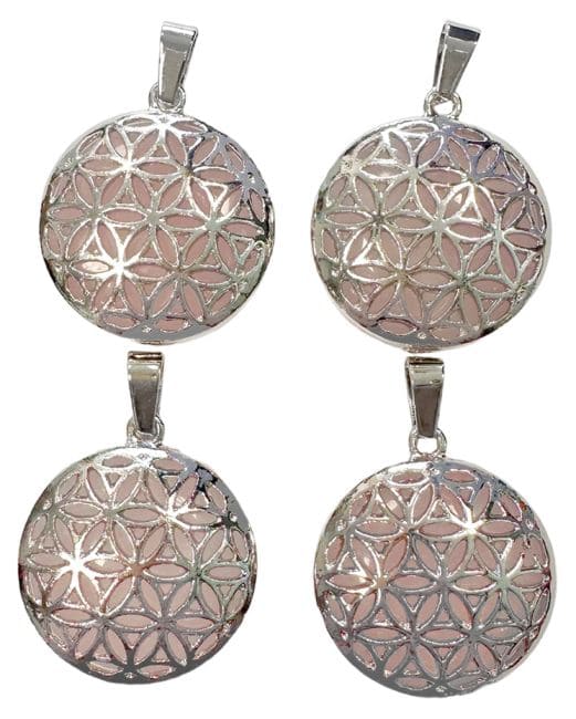 Pendentif Métal Fleur de Vie Quartz Rose A 25mm x4 chez Arabesk