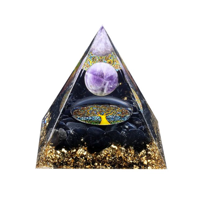 Orgonite Pyramide Amethyste & Obsidienne Noire Arbre de Vie chez Arabesk