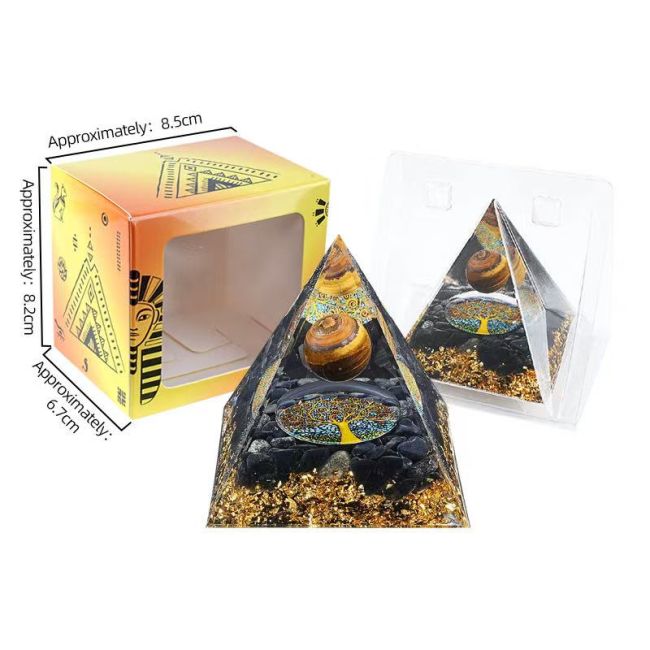 Orgonite Pyramide Oeil de Tigre & Obsidienne Noire Arbre de Vie chez Arabesk|fr