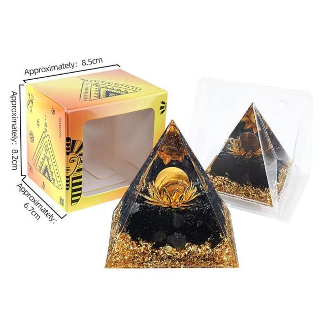 Orgonite Pyramide Oeil de Tigre et Obsidienne Noire Lotus chez Arabesk|fr