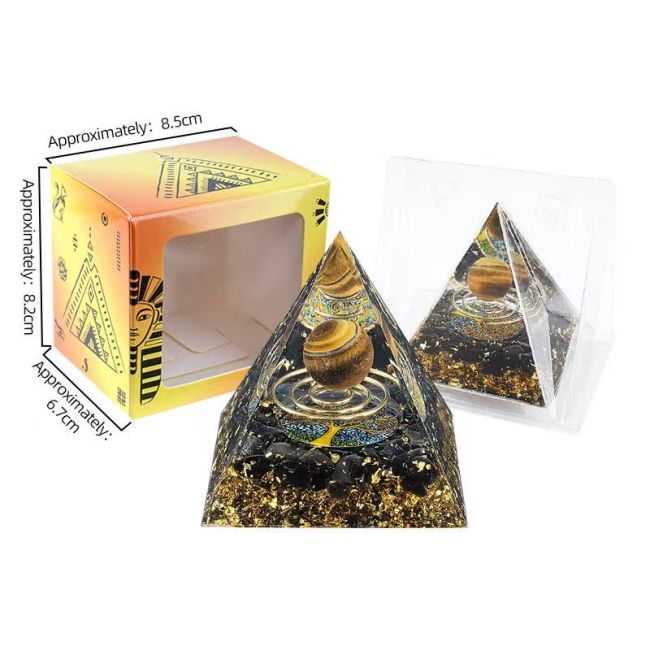 Orgonite Pyramide Oeil de Tigre et Obsidienne Noire Arbre de Vie & Spirale chez Arabesk|fr