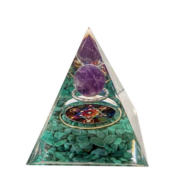 Orgonite Pyramide Amethyste & Malachite Métatron chez Arabesk