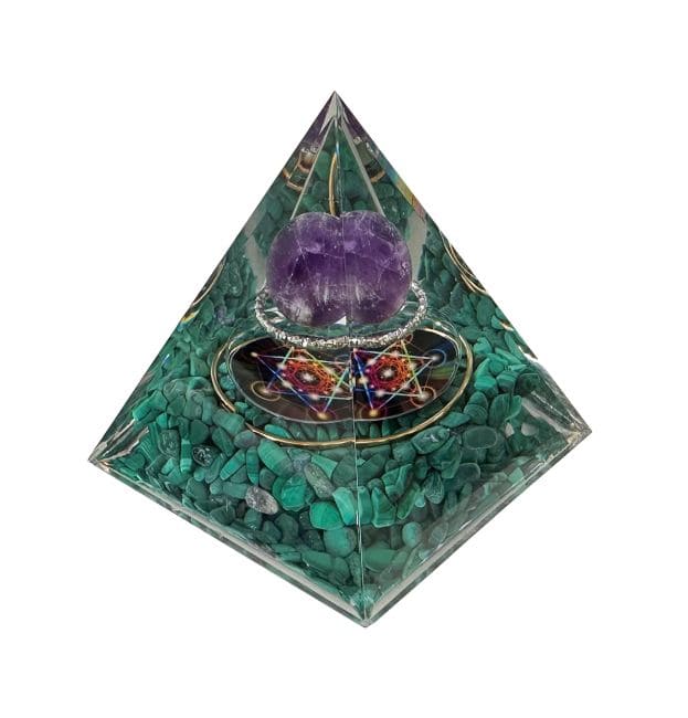 Orgonite Pyramide Amethyste & Malachite Métatron chez Arabesk|fr