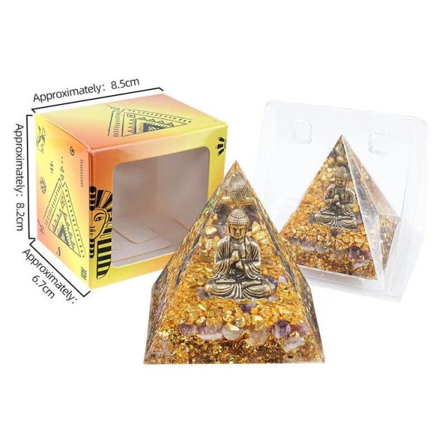 Orgonite Pyramide Buddha + Amethyste chez Arabesk|fr