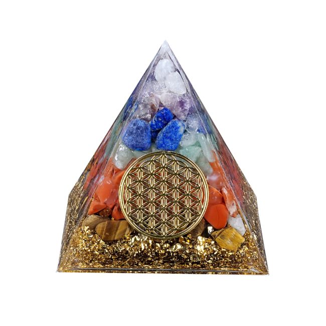 Orgonite Pyramide 7 Chakras Fleur de Vie chez Arabesk